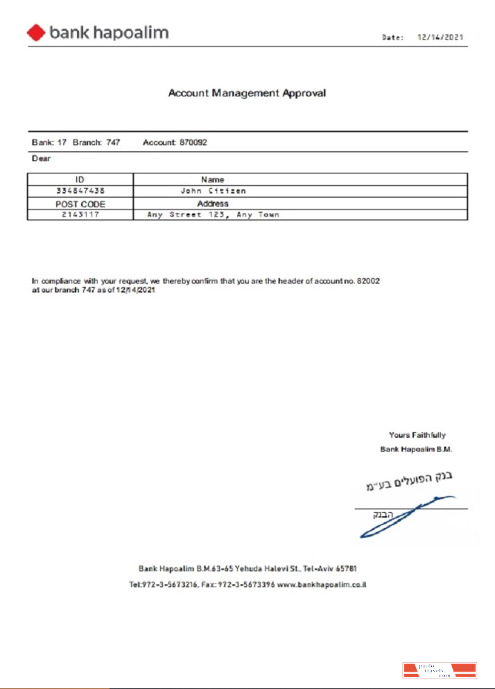 Israel Bank Hapoalim Account Management Approval